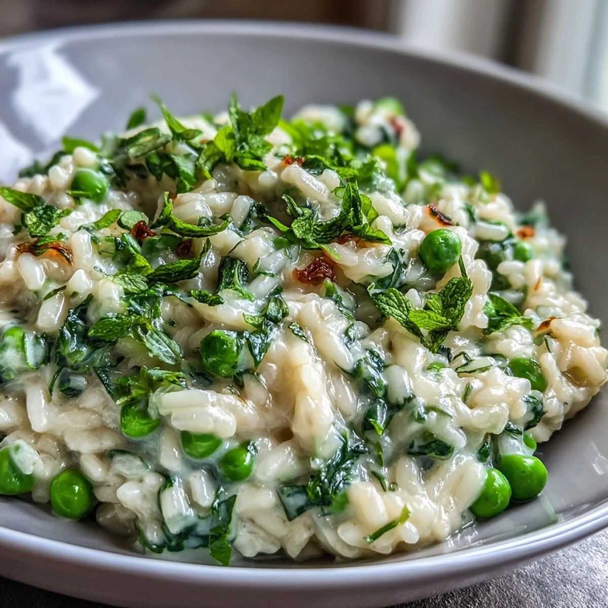 Creamy Spring Pea and Mint Risotto with Parmesan