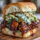 Mouthwatering 4th of July BBQ Chicken Sliders piled high with tangy coleslaw on toasted slider buns.