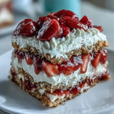 Softly stacked Strawberry Black Sesame Shortcake boasts vibrant berry filling and toasted nuts.