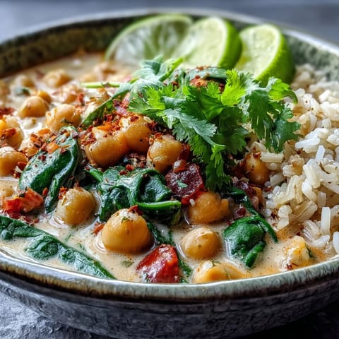 Warm, spiced Chickpea Curry in a bowl, ready for serving.