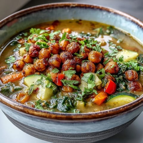 Golden roasted chickpeas and fresh kale swim in this aromatic Spiced Chickpea and Vegetable Soup.