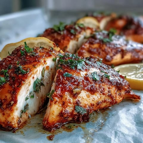Tender slices of Oven Baked Chicken Breast plated with roasted vegetables and a fresh salad, perfect for a healthy dinner.