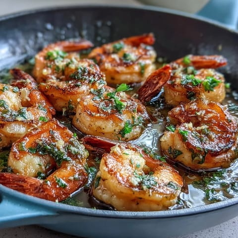 Golden prawns sautéed in rich garlic butter, garnished with chopped parsley and a squeeze of zesty lemon juice.  