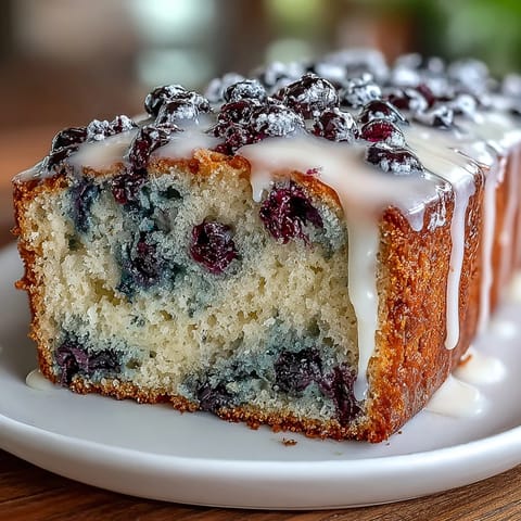 A moist lemon loaf bursting with juicy blueberries and topped with a tangy, sweet glaze for baby showers.