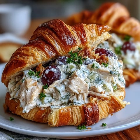 Picnic Chicken Salad Croissant Sandwiches with juicy grapes and creamy dressing, perfect for outdoor gatherings and family lunches.