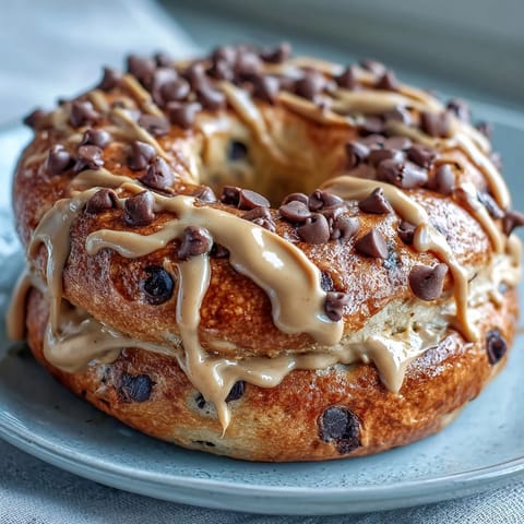 Soft, chewy bagels packed with protein and chocolate chips, finished with a luscious peanut butter drizzle for extra flavor.  