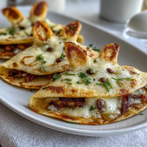 Adorable bunny-shaped quesadillas filled with melted cheese and colorful bell peppers, perfect for Easter fun.