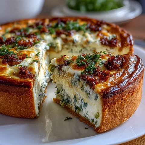 Spring Brunch Quiche with Leeks and Gruyere: golden, custardy slice with tender leeks and melted Gruyere, fresh herbs adding aroma.