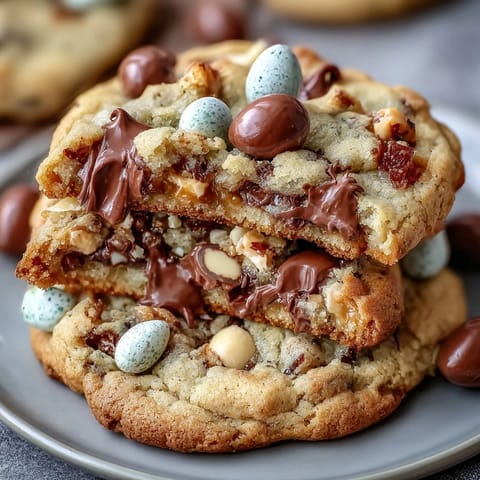 Chewy chocolate chip cookies loaded with colorful Cadbury Mini Eggs, perfect for festive Easter baking.  