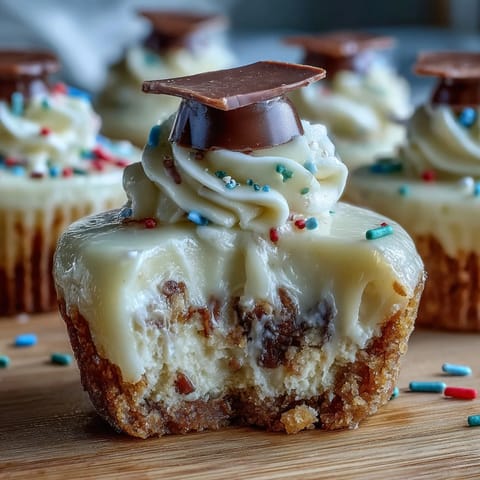 Mini cheesecake bites baked in a mini muffin tin, featuring smooth vanilla filling and a golden graham cracker base, perfect for party trays.