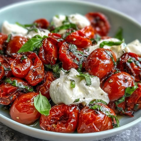 Vibrant Summer Caprese Pasta with creamy burrata and fresh basil.
