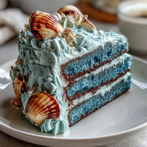 Cancer Zodiac Cake: Ocean Blue with edible shells, a sweet seaside delight.