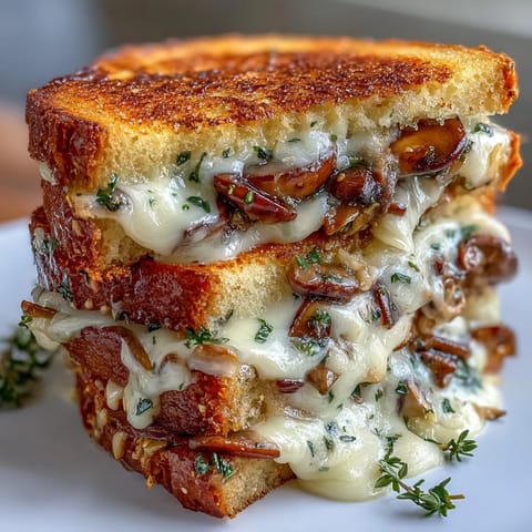 Mushroom Swiss Grilled Cheese, warm, savory, and perfect for lunch.