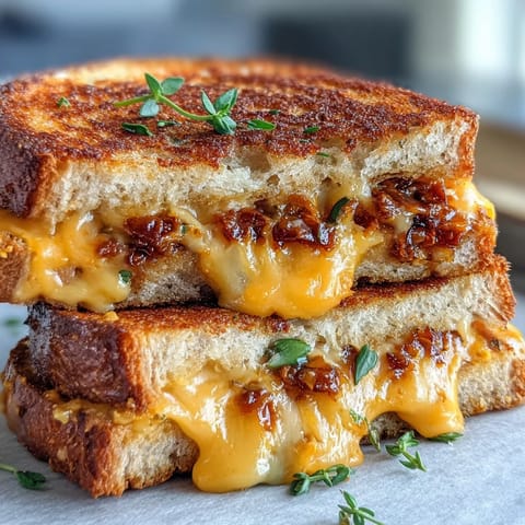 Smoky, gooey Spicy Chipotle Grilled Cheese sandwich sizzling on a grill pan.