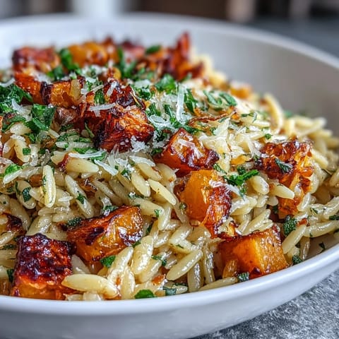 Creamy orzo with sweet butternut squash, sage, and Parmesan cheese.
