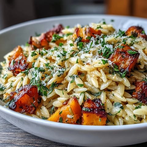 Golden roasted butternut squash and tender orzo with aromatic sage.
