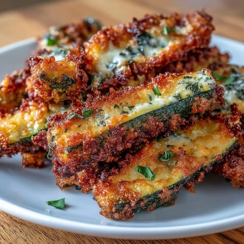 Oven-baked Crispy Parmesan Zucchini Fries looking deliciously golden and crunchy.