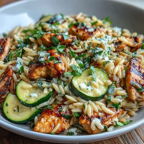 One-Pan Lemon Chicken and Zucchini Orzo, bright and flavorful, ready to serve.