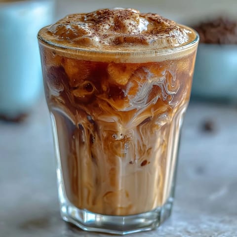 Creamy Brown Sugar Hojicha Cold Foam Coffee topped with silky foam.