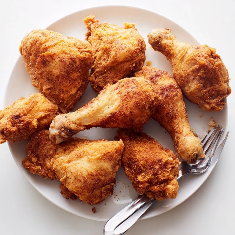 Juicy Fried Chicken, perfectly seasoned and deep-fried to a beautiful golden crispness for dinner.