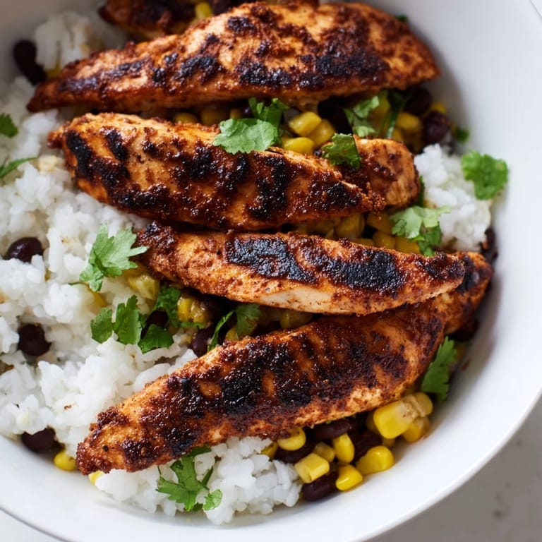 Spicy chicken burrito bowl served with lime wedges, avocado slices, and cheese, perfect for a weeknight Tex-Mex dinner.