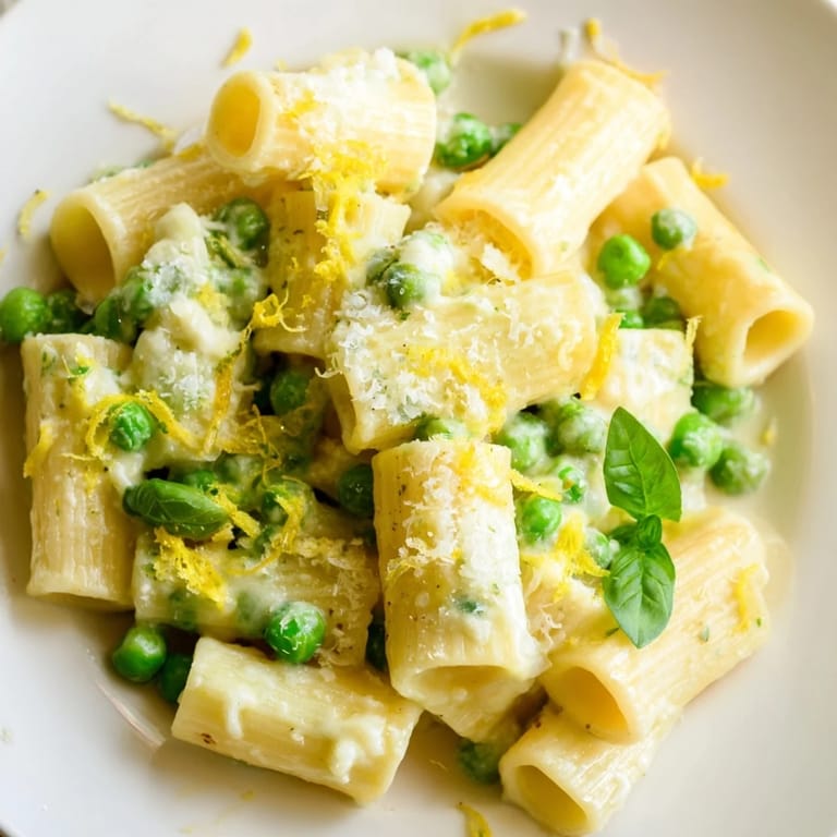 Steam rises from a warm bowl of Pea & Lemon Ricotta Pasta, featuring zesty lemon zest and grated Parmesan for a bright, weeknight-friendly meal.