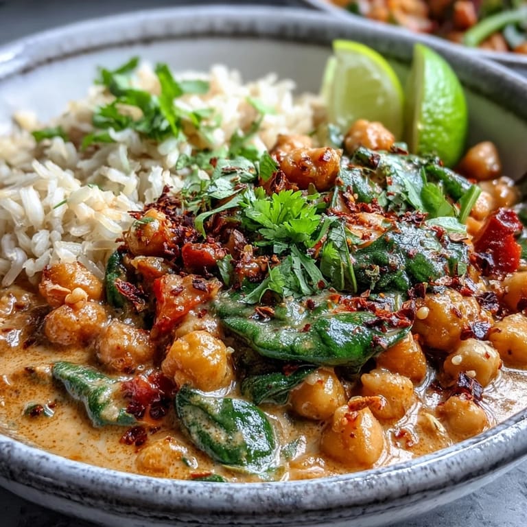 Tender chickpeas simmered in rich coconut milk for this easy Chickpea Curry.