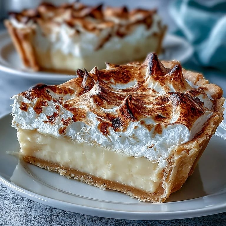 A whole Lemon Meringue Pie with golden toasted peaks sits next to fresh lemon slices.