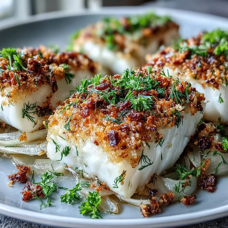 Baked Halibut With Fennel, Lemon and Walnut Pangrattato served with a crisp salad.