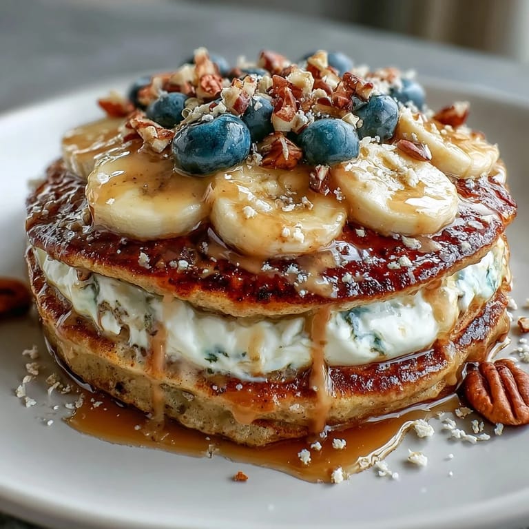 Healthy Protein Pancake Bowl with fresh berries, sliced banana, Greek yogurt, and granola, ready to enjoy with a hot cup of coffee.