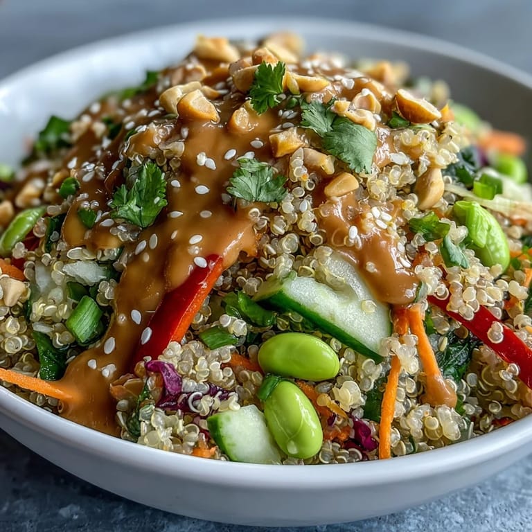 Fork-full of Thai Coconut Quinoa Bowl revealing fluffy coconut grains, edamame, and purple cabbage garnished with fresh cilantro and sesame seeds.