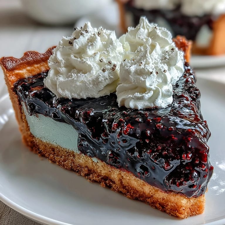 This vibrant black currant tart features a crisp pastry base and tangy berry filling, topped with clouds of sweetened whipped cream.  
