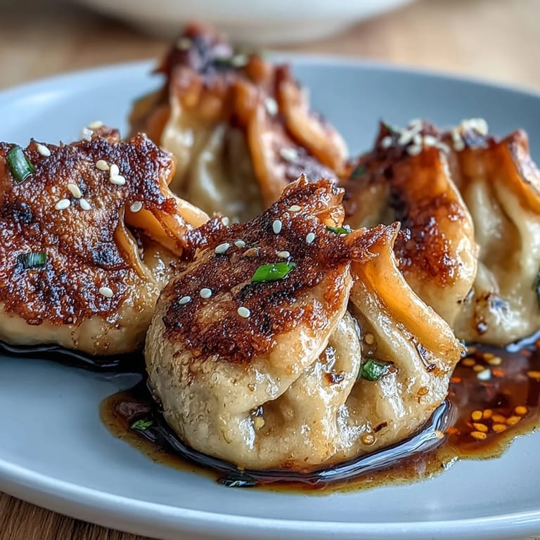 Delicious homemade dumplings filled with savory pork, ginger, and cabbage, air-fried to perfection.  