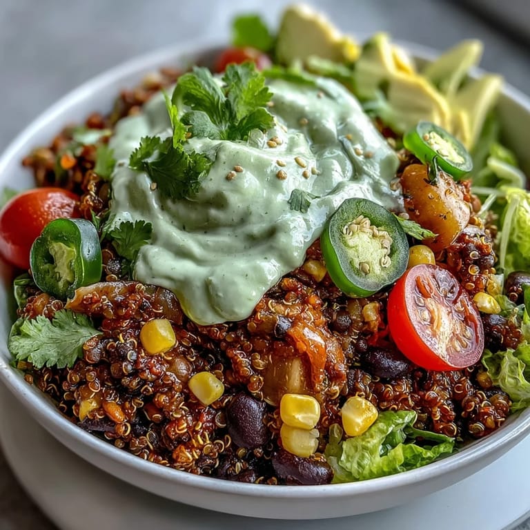 Satisfying Mexican-inspired vegan bowls featuring lentil-quinoa taco meat, zesty avocado lime crema, and crisp garnishes.