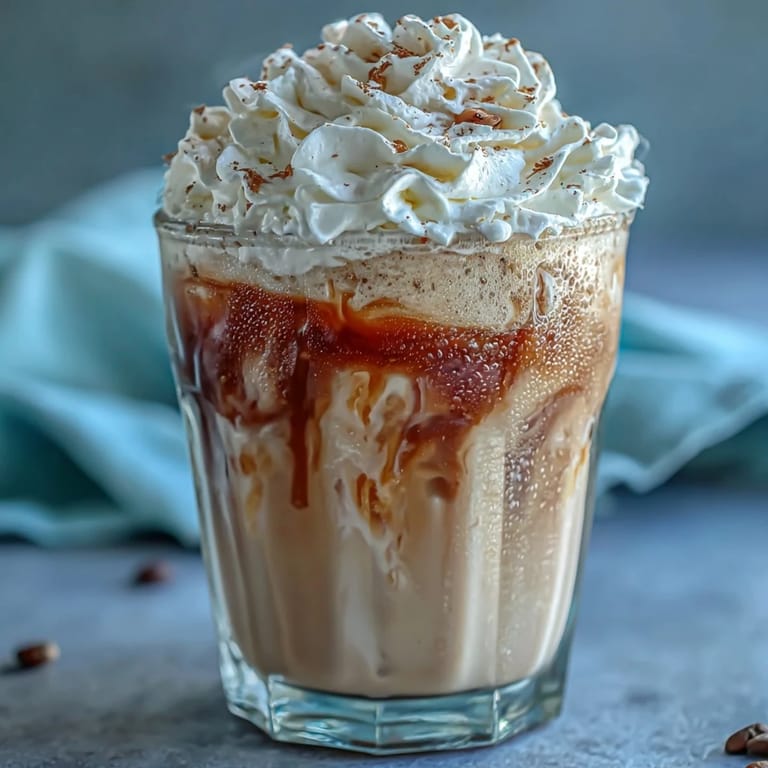 A refreshing blended coffee drink with rich vanilla bean flavor, served over ice and crowned with luscious dairy-free coconut cream.
