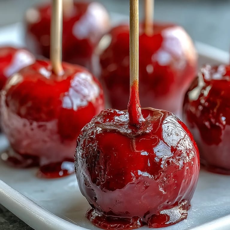 Hand-dipped mini candy apples with a shiny, hard candy shell, ideal for fun and easy party snacks.