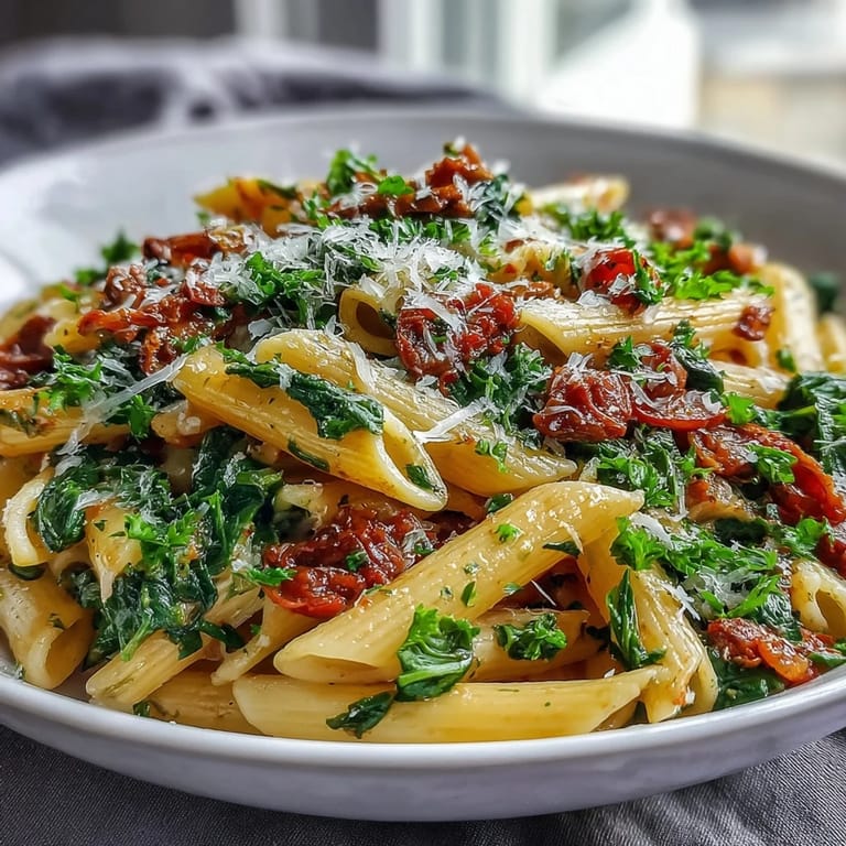 Easy One-Pot Budget-Friendly Pasta featuring hearty fusilli simmered in rich tomato broth with spinach.