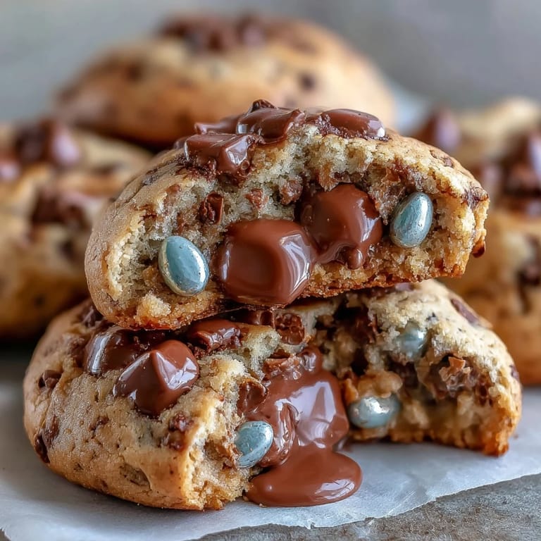 Golden brown cookies with gooey chocolate chips and crunchy Cadbury Mini Eggs, a springtime treat.  