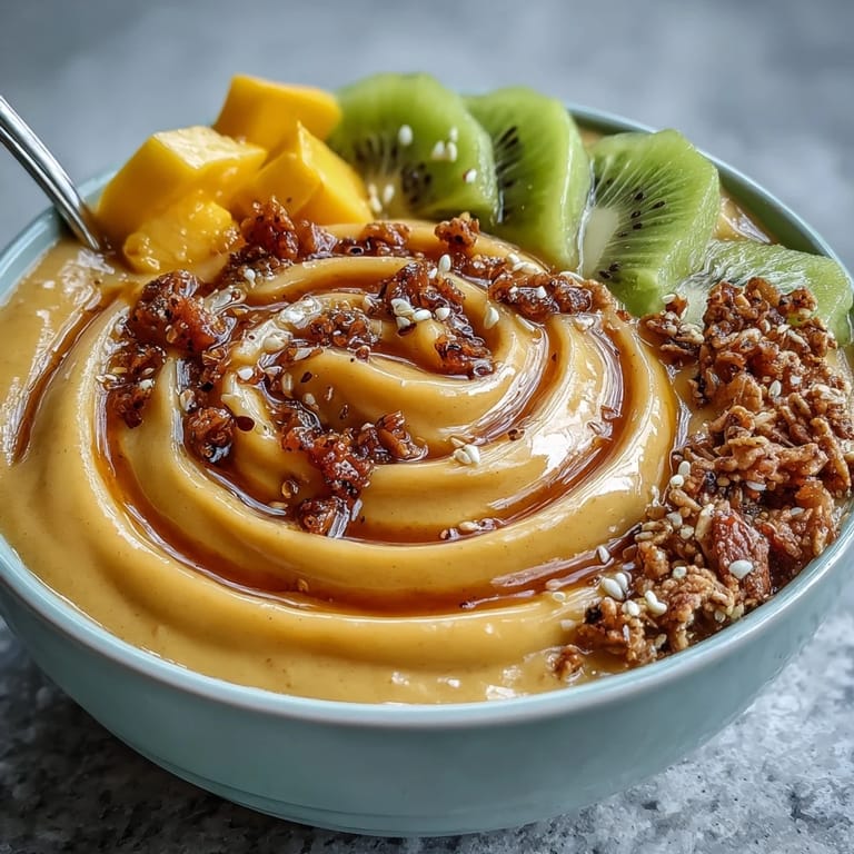 Refreshing mango chili lime smoothie bowl with banana base, fresh toppings, and zesty chili-lime garnish for a spicy twist.