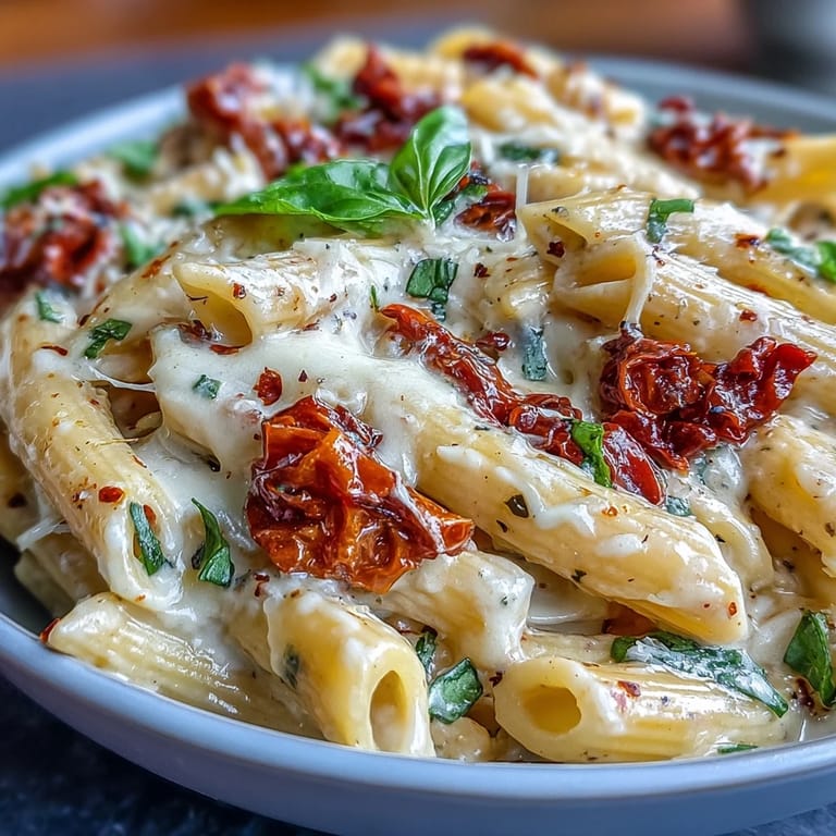 Decadent Marry Me Pasta with parmesan cream sauce, served hot and garnished with fresh basil.