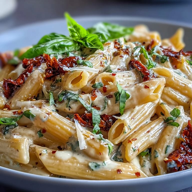Velvety Marry Me Pasta with garlic, sun-dried tomatoes, and fresh basil, perfect for date night.
