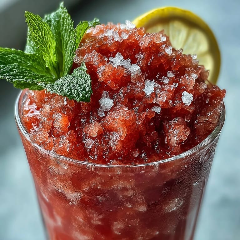 Two tall glasses filled with icy strawberry lemonade slushie, perfect for a hot summer day.