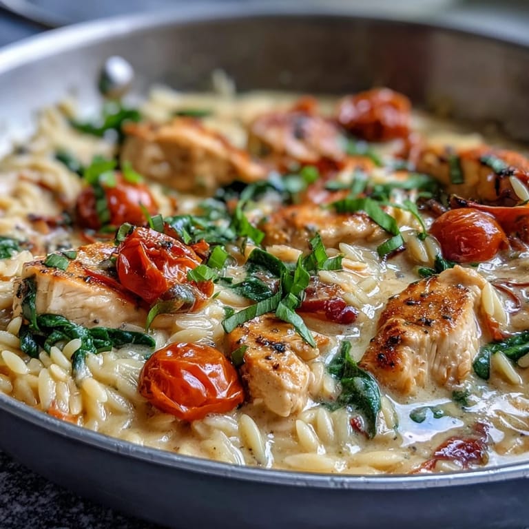 Easy One-Pan Creamy Chicken Orzo, a quick weeknight meal perfect for dinner.