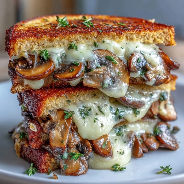 Beautifully grilled Mushroom Swiss Cheese sandwich, ready to be enjoyed.