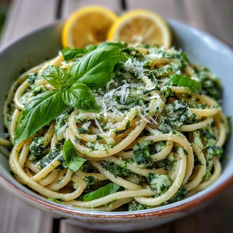 Easy vegetarian lemon pesto pasta, perfect for a light weeknight meal.