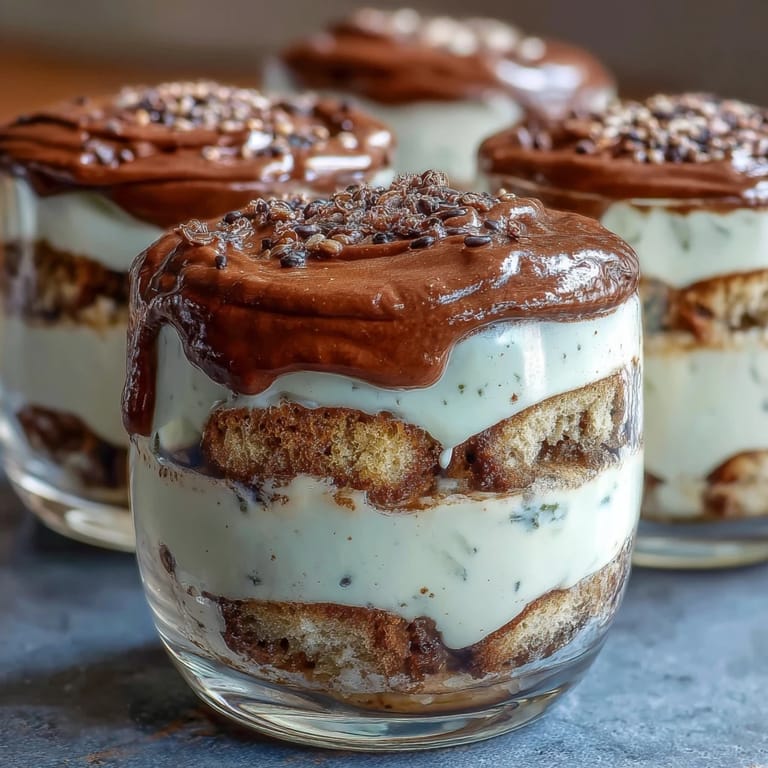Individual Black Sesame Tiramisu Cups: rich mascarpone cream and toasted sesame seeds atop coffee-soaked ladyfingers.