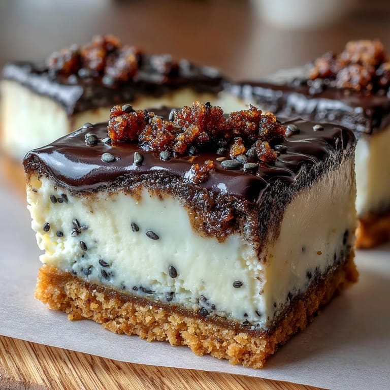 Enjoy these unique black sesame cheesecake bars, perfectly chilled and irresistible.