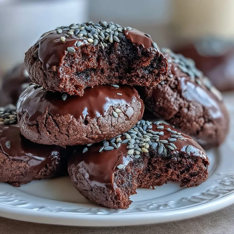 Gooey black sesame brownie cookies showcasing dark chocolate and sesame seeds.