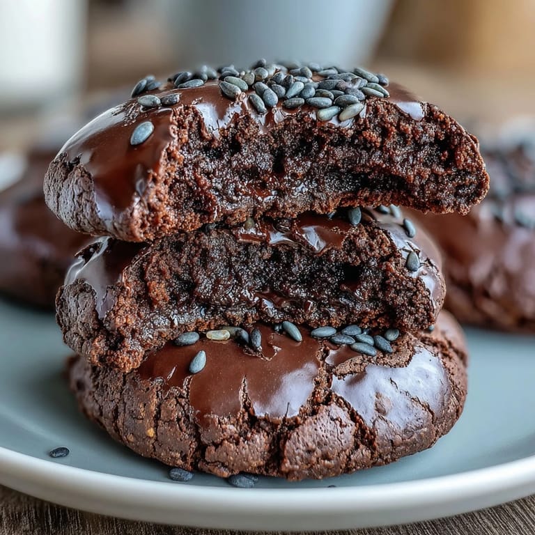 Delicious homemade black sesame brownie cookies, perfect for an afternoon treat.