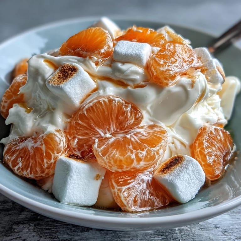 Vibrant Mandarin Orange Creamsicle Jello Salad, a fluffy, chilled, orange-infused dessert.
